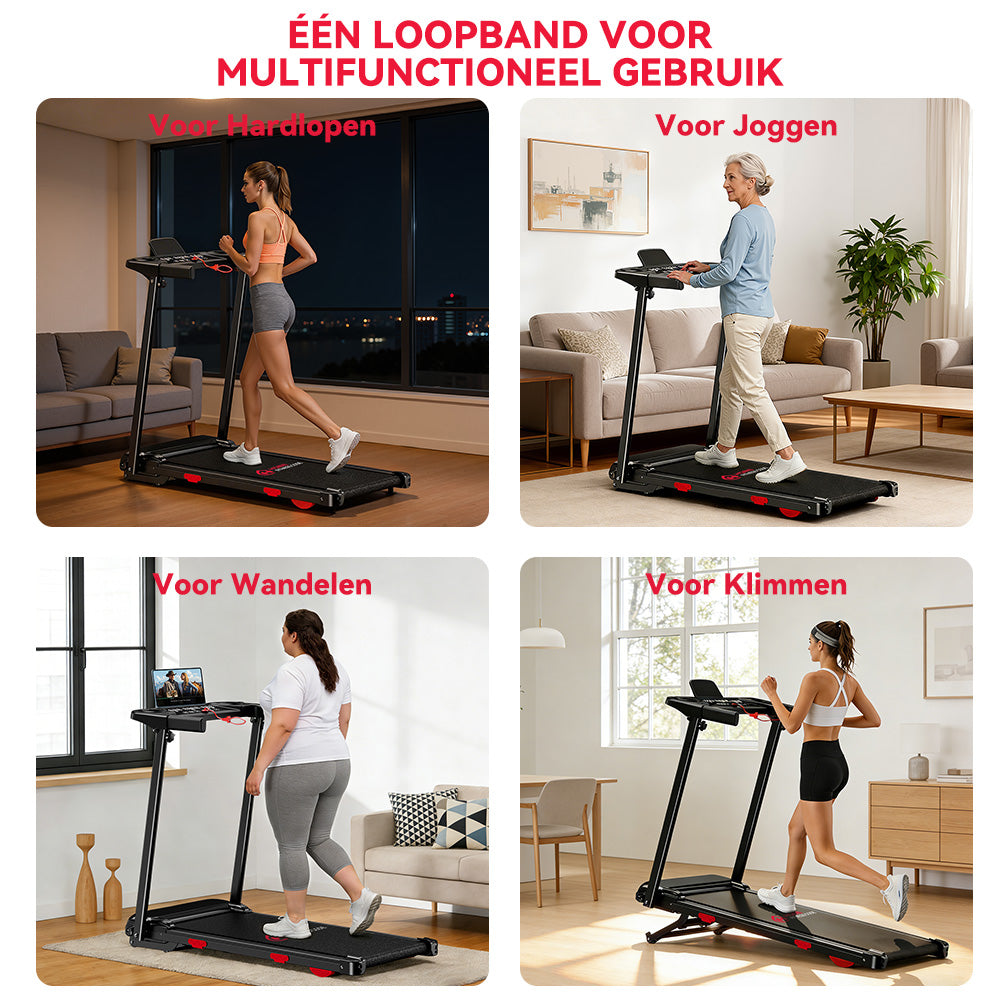 Opvouwbare Loopband Q5 met Helling, Borstelloze Motor, Snelheid 1-12km/u