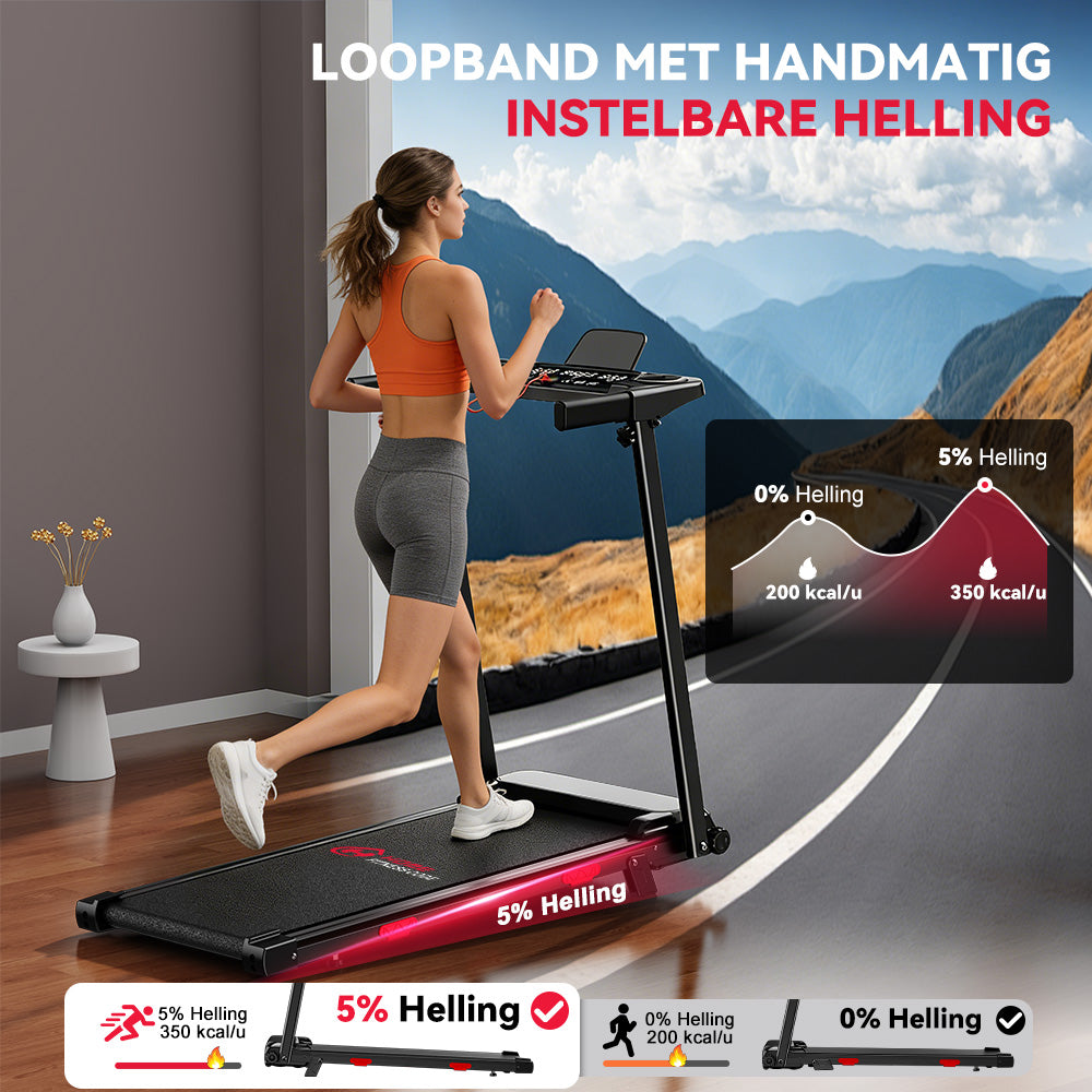 Opvouwbare Loopband Q5 met Helling, Borstelloze Motor, Snelheid 1-12km/u