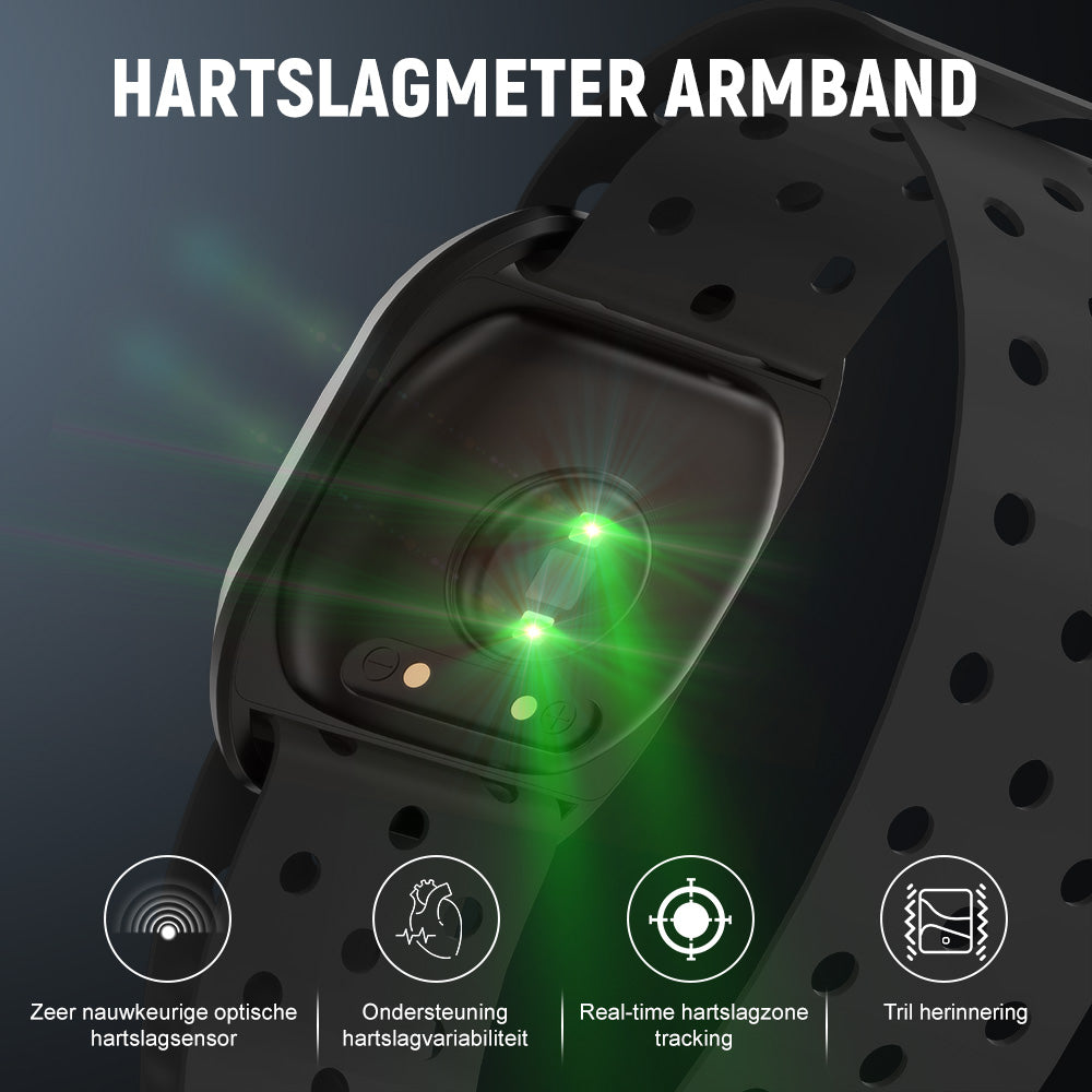 Hartslagmeter Armband, Bluetooth 5.0/ANT+, IP67 Waterdicht