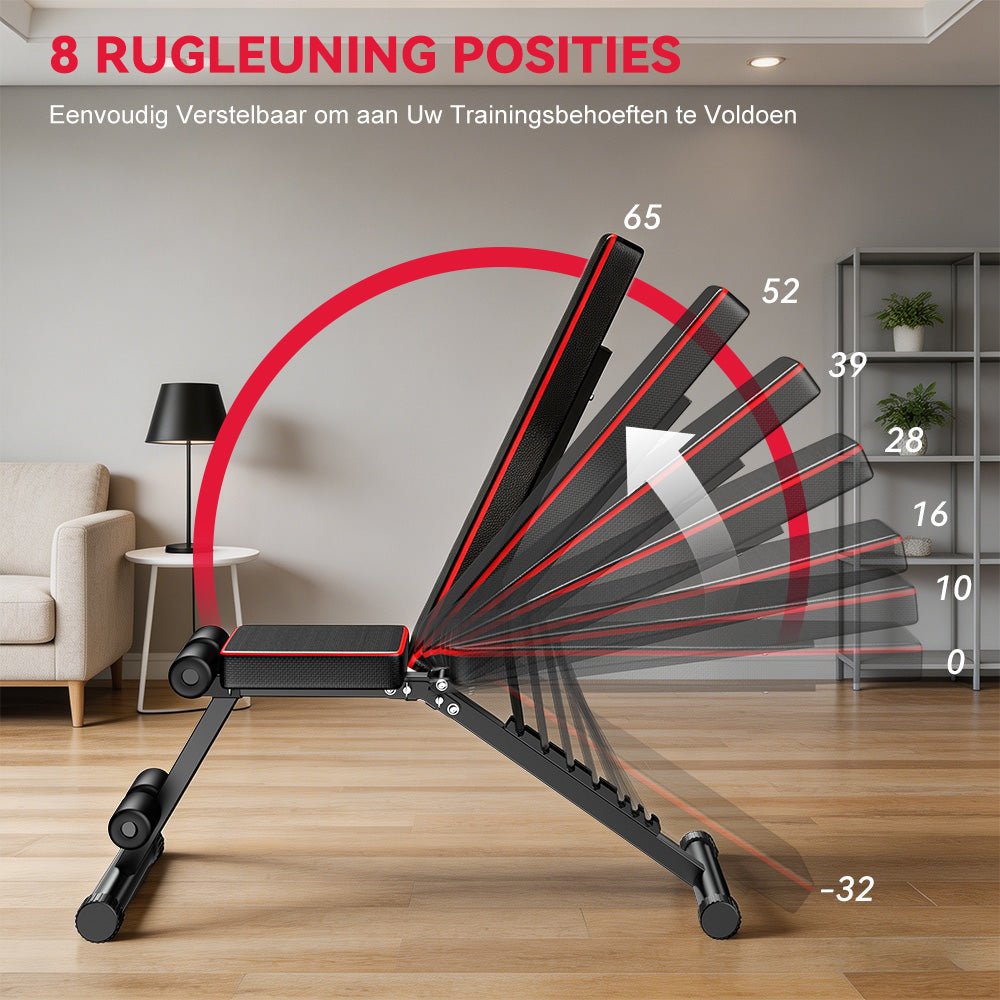 Opvouwbare Fitnessbank B1, Verstelbare Rugleuning